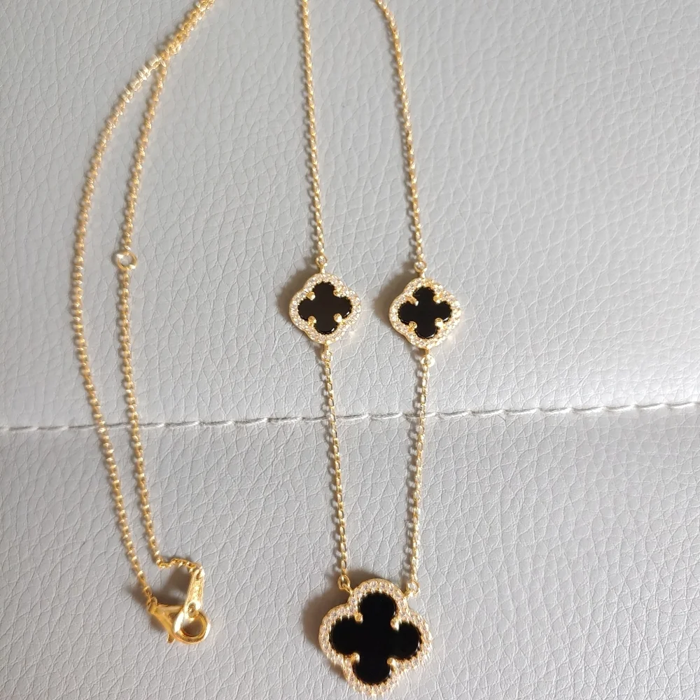 18K gold sterling silver Black Clover necklace - Picture 5 of 7